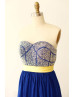 Heavily Beaded Royal Blue Chiffon Luxury Prom Dress